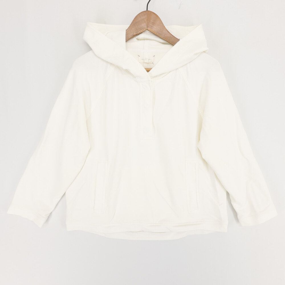 Lou and Grey Sweatshirt Womens L White Hoodie Snap Neck French Terry Pockets